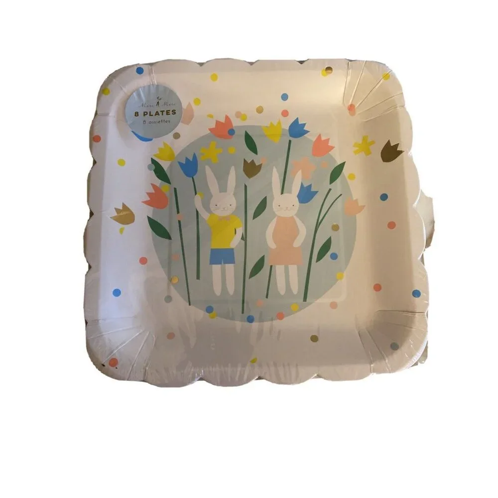 Meri Meri Paper Plates Multicolor Bunny Rabbit Easter Spring Scalloped 8ct